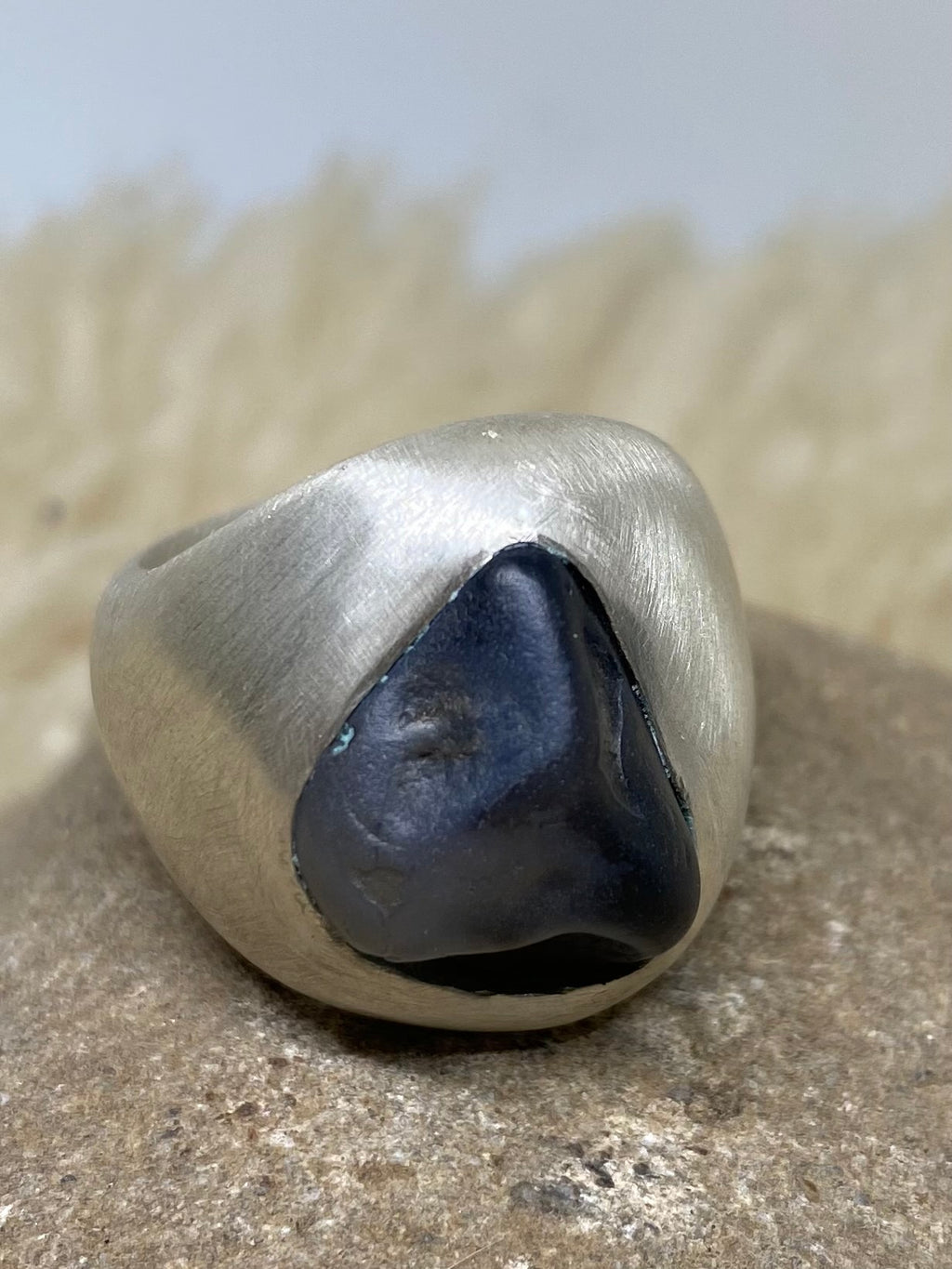 blue beach stone ring~ size 7.5