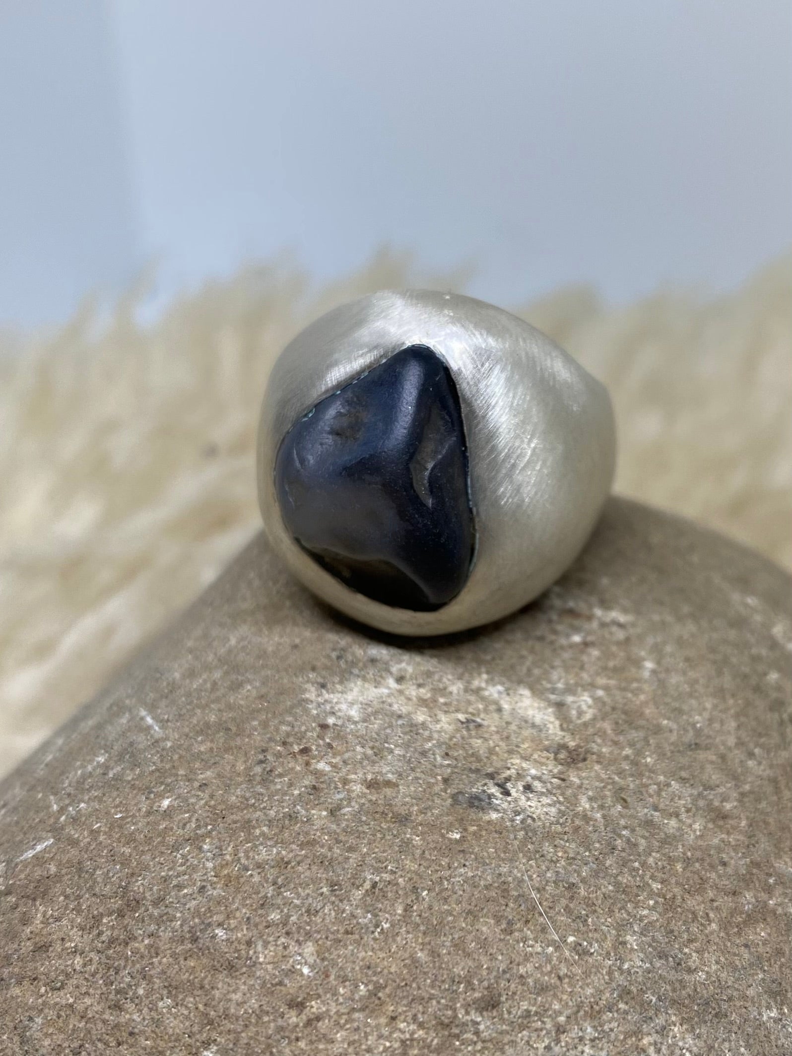 blue beach stone ring~ size 7.5