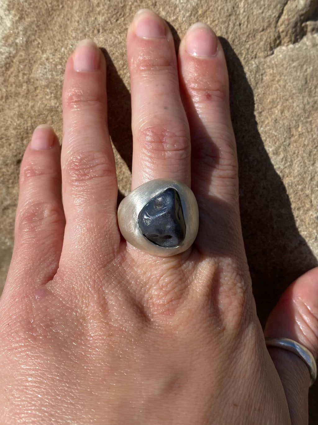 blue beach stone ring~ size 7.5