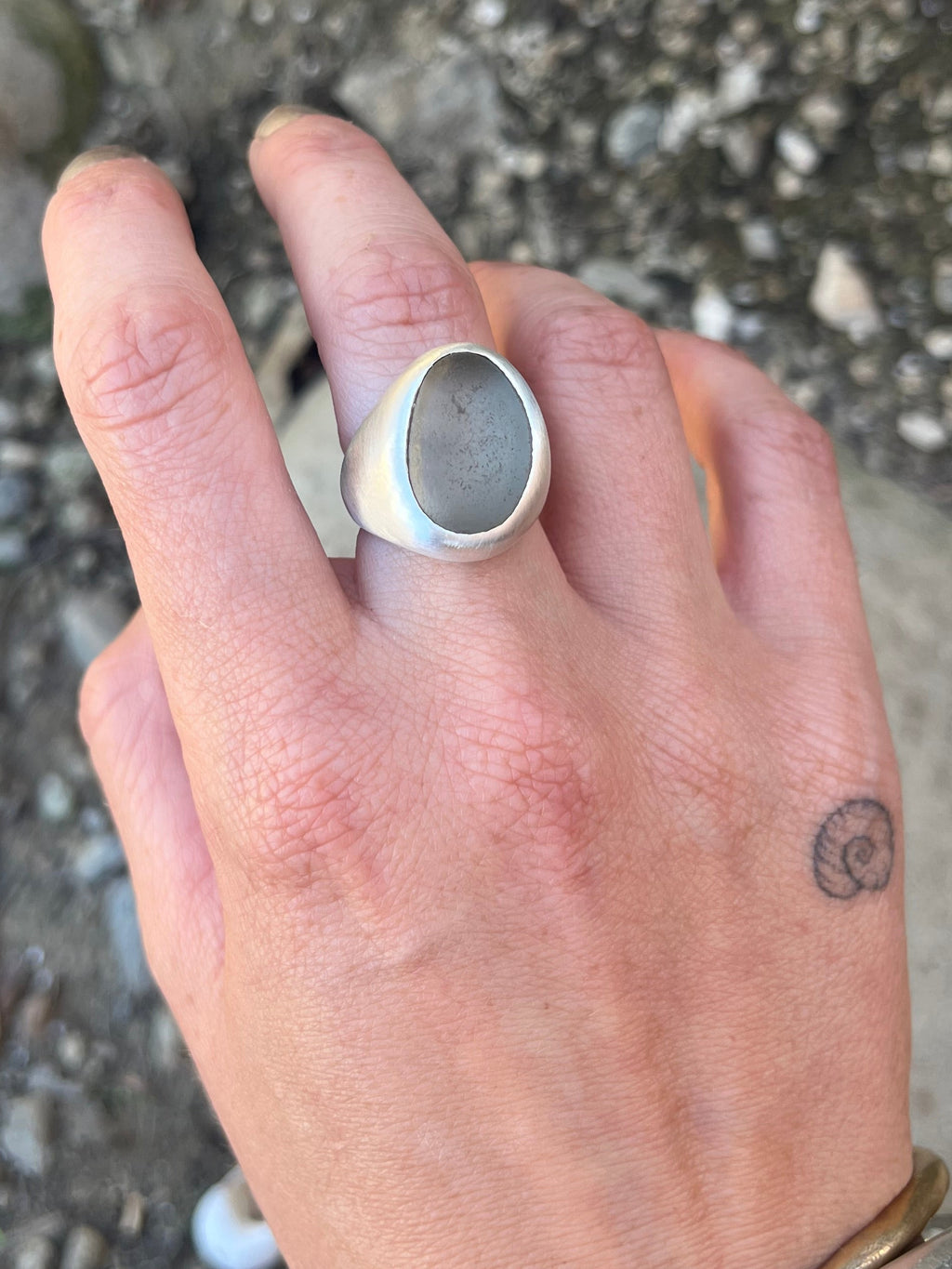 gray seaglass ring ~size 6