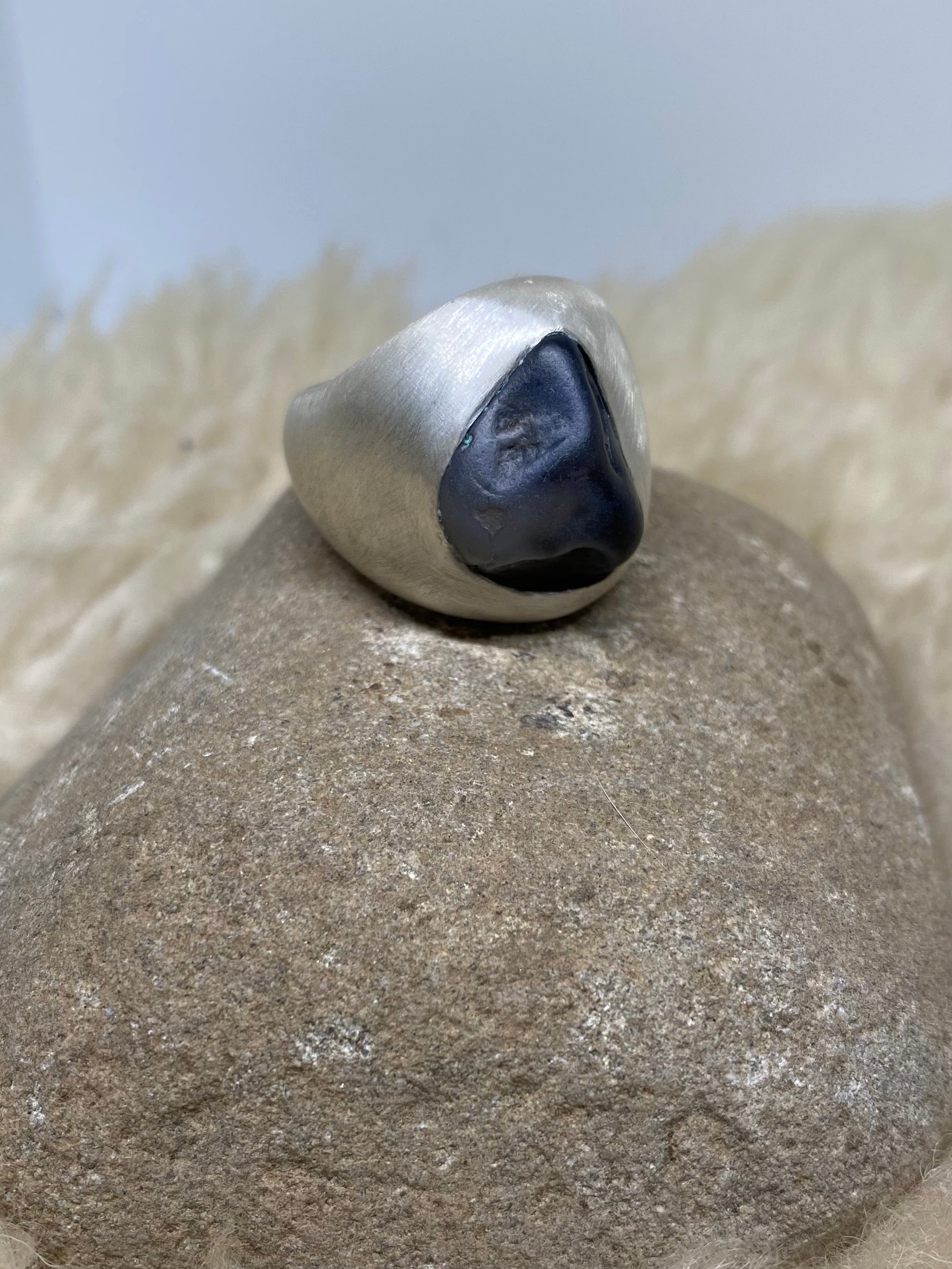 blue beach stone ring~ size 7.5